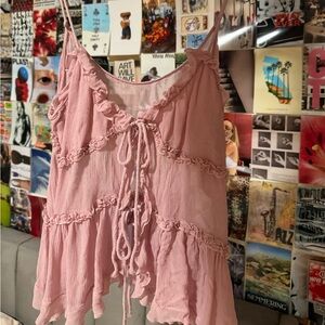 Zara top sheer with pink ruffles size xs